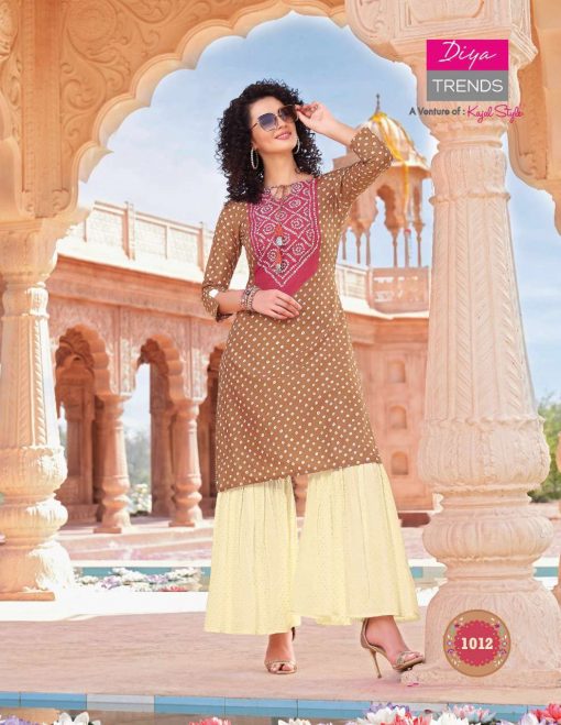 Diya Trends Bandhej Vol 1 by Kajal Style Kurti with Palazzo or Skirt or Sharara or Pant Wholesale Catalog 12 Pcs 12 510x659 - Diya Trends Bandhej Vol 1 by Kajal Style Kurti with Palazzo or Skirt or Sharara or Pant Wholesale Catalog 12 Pcs