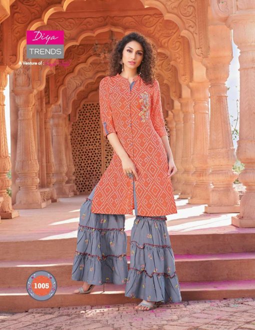 Diya Trends Bandhej Vol 1 by Kajal Style Kurti with Palazzo or Skirt or Sharara or Pant Wholesale Catalog 12 Pcs 5 510x659 - Diya Trends Bandhej Vol 1 by Kajal Style Kurti with Palazzo or Skirt or Sharara or Pant Wholesale Catalog 12 Pcs