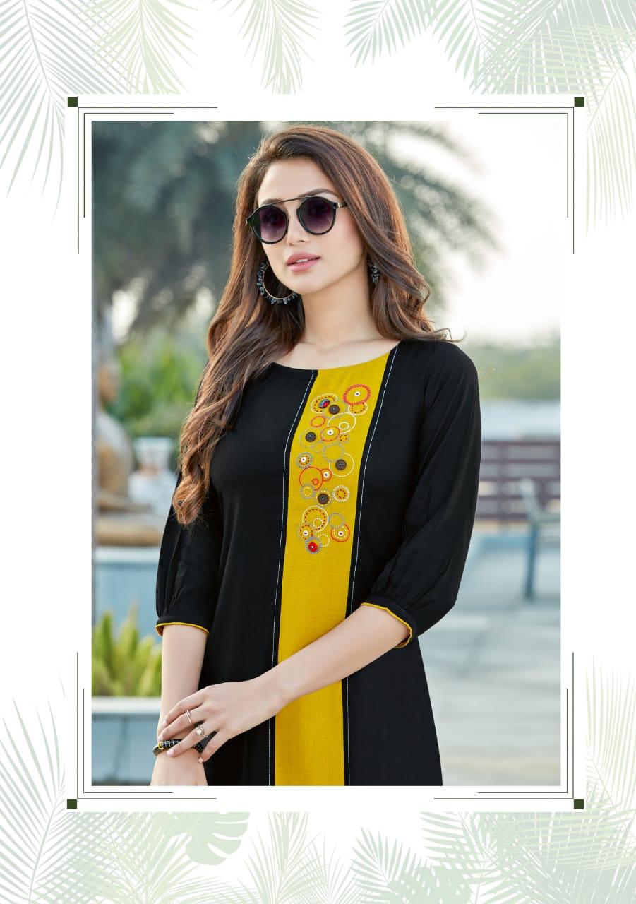 Simple Stylish Ethnic Cotton Thread Work Kurti with buttons For Women  (Yellow)