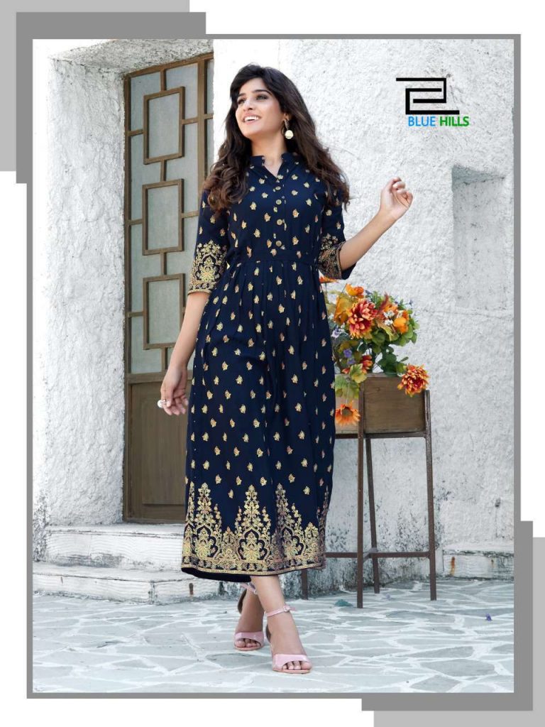 Blue Hills V Desi Kurti Wholesale Catalog 6 Pcs