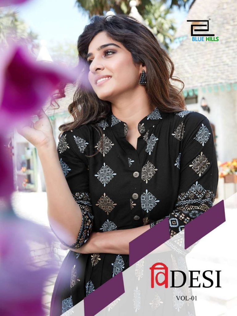 Blue Hills V Desi Kurti Wholesale Catalog 6 Pcs