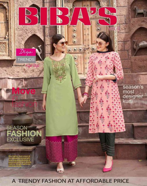 Diya Trends Biba’s Vol 6 by Kajal Style Kurti with Palazzo or Pant Wholesale Catalog 14 Pcs 1 510x646 - Diya Trends Biba’s Vol 6 by Kajal Style Kurti with Palazzo or Pant Wholesale Catalog 14 Pcs