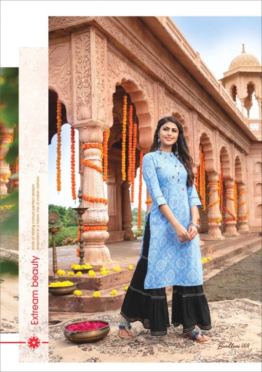 Kiana Bandhani Kurti with Palazzo Skirt Sharara Wholesale Catalog 8 Pcs 17 510x725 - Kiana Bandhani Kurti with Palazzo Skirt Sharara Wholesale Catalog 8 Pcs