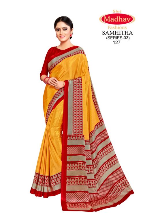 Madhav Fashion Samhitha Vol 3 Saree Sari Wholesale Catalog 9 Pcs 5 510x765 - Madhav Fashion Samhitha Vol 3 Saree Sari Wholesale Catalog 9 Pcs