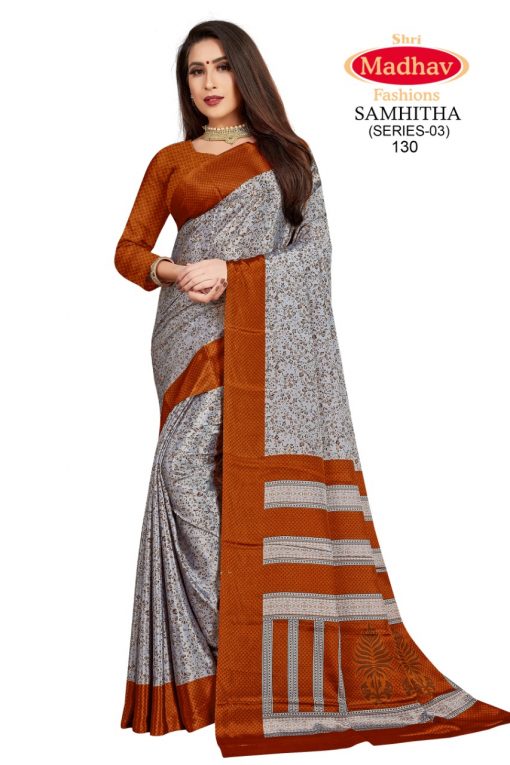 Madhav Fashion Samhitha Vol 3 Saree Sari Wholesale Catalog 9 Pcs 8 510x765 - Madhav Fashion Samhitha Vol 3 Saree Sari Wholesale Catalog 9 Pcs