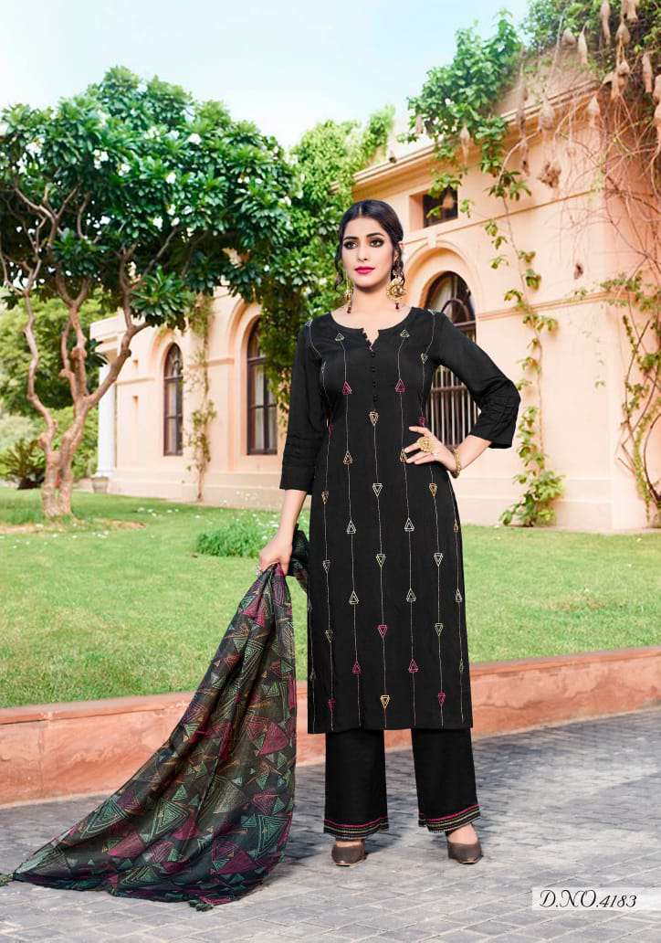 Black Poly Silk Solid Kurta with Pant and Dupatta – Janasya.com