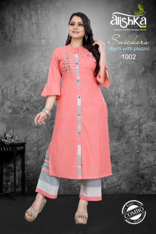 Alishka Snickers Kurti with Palazzo Wholesale Catalog 3 Pcs 4 510x765 - Alishka Snickers Kurti with Palazzo Wholesale Catalog 3 Pcs