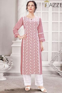 Hazzel Schiffli Lucknowi Kurti with Pant Wholesale Catalog 5 Pcs