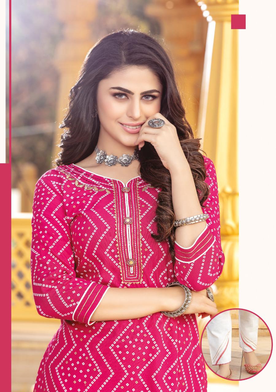 Hiva Bindiya Traditional Wear Bandhani Kurti With Pant Collection Design  Catalog