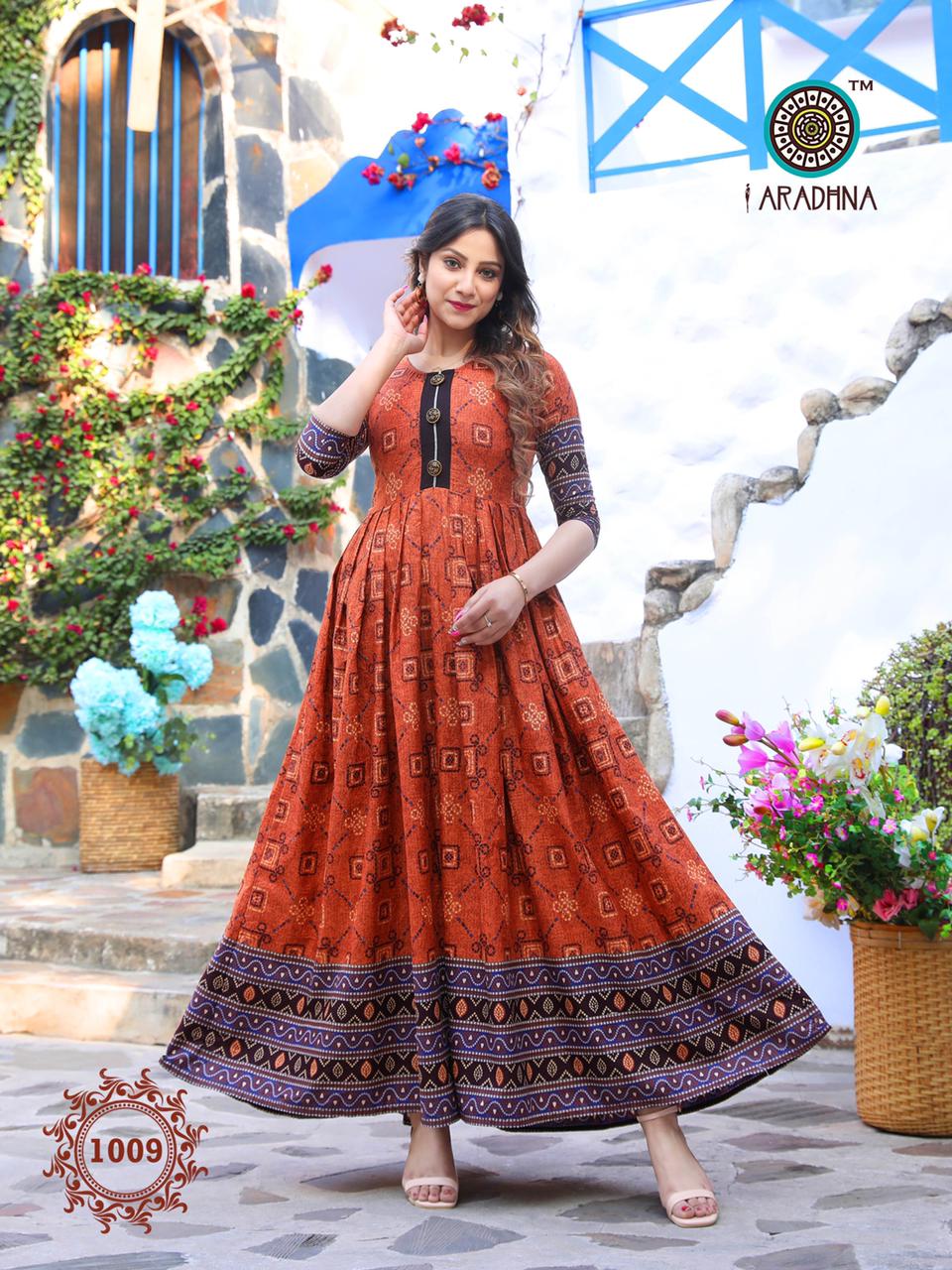 Women Red And Orange Bandhani Print Anarkali Kurti at Rs.1999/Piece in  jabalpur offer by Liba Collection