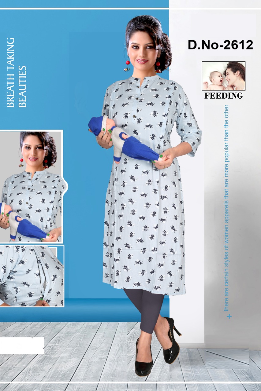 Trendy FEEDING KURTIS / American crepe FEEDING dress / Easy Breast Feeding/ Breastfeeding Dress/Western Dress with Zippers for Nursing Pre and Post  Pregnancy/ Navy Blue polka Maternity wear