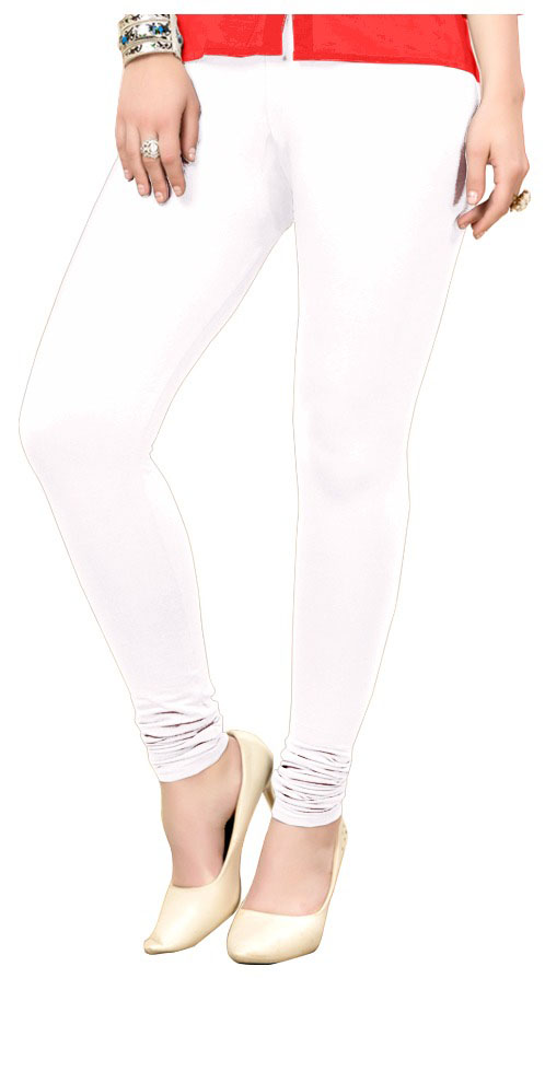 White Cotton Lycra Churidar Leggings, ESTFABCHL-1806