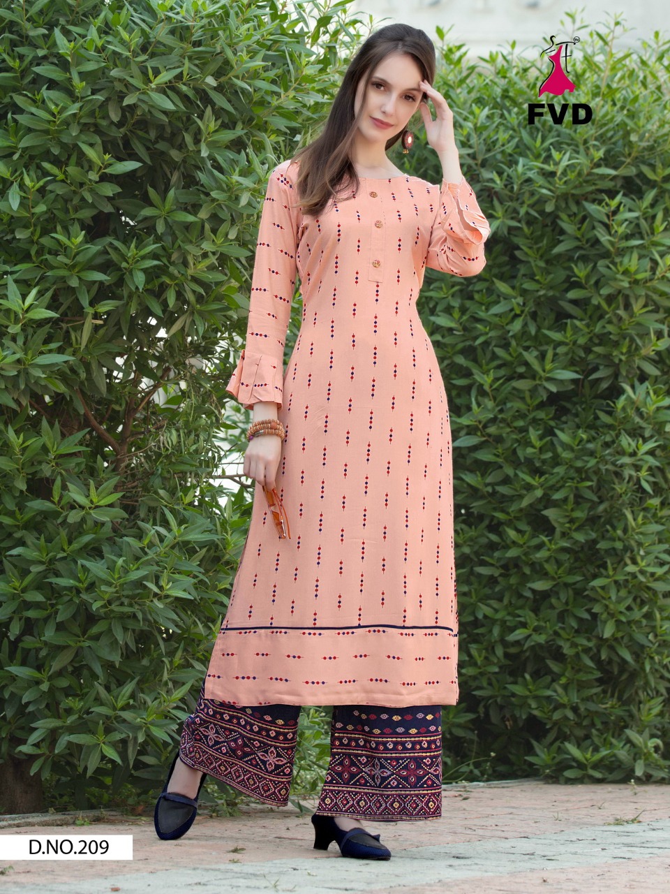 Stylish embroidery rayon cotton A-Line kurta with palazzo pant-02949}