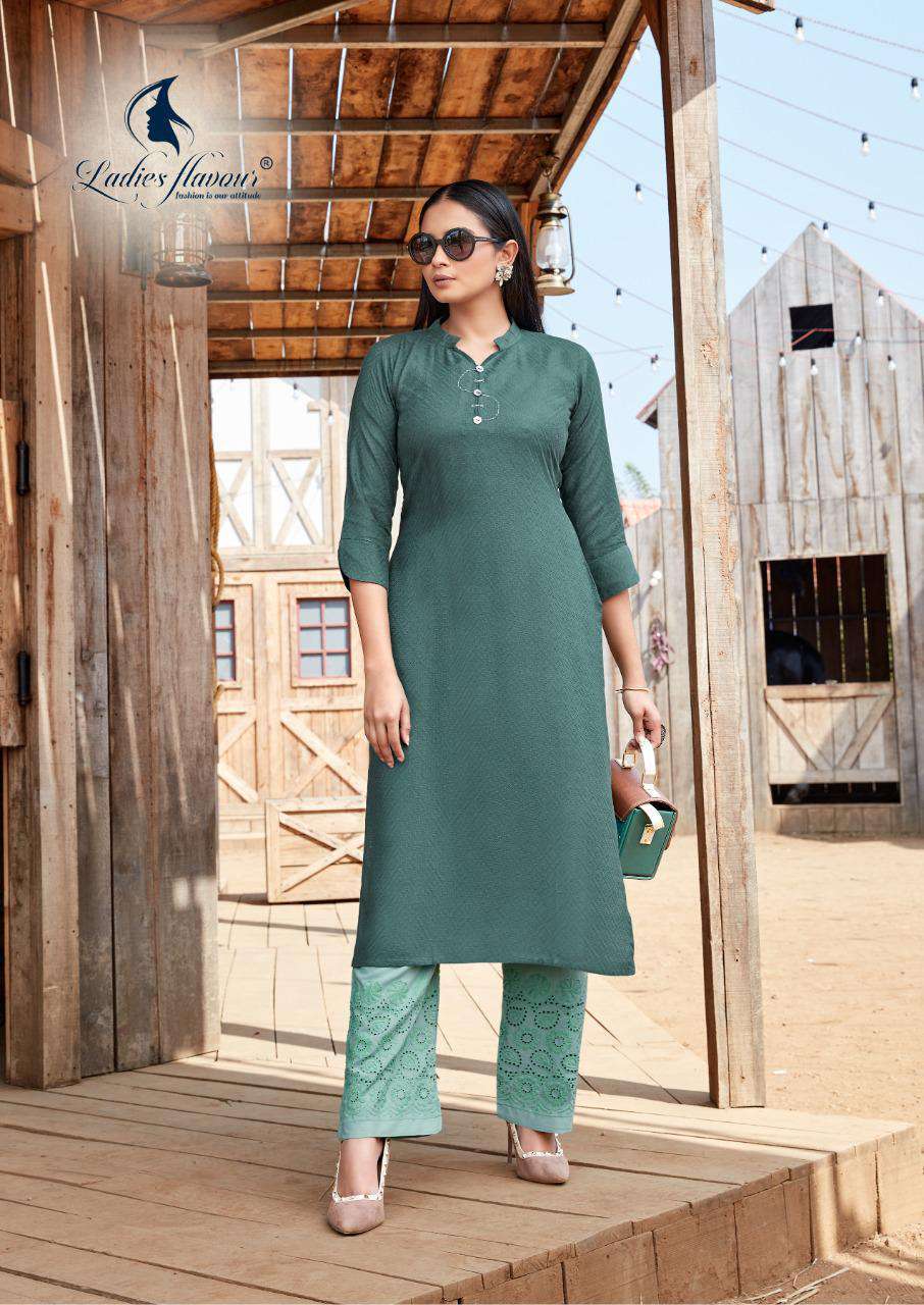 Ladies Flavour Presents Marigold Cotton Polyester Fancy Designer Kurtis And  Pants