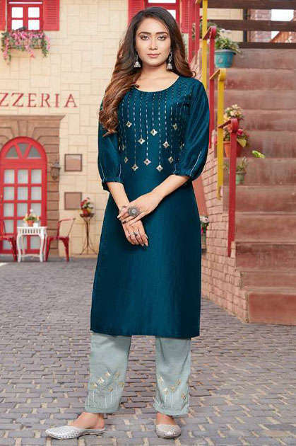 Buy Casual Wear Blue Cotton Printed Work Kurti Online From Surat Wholesale  Shop.