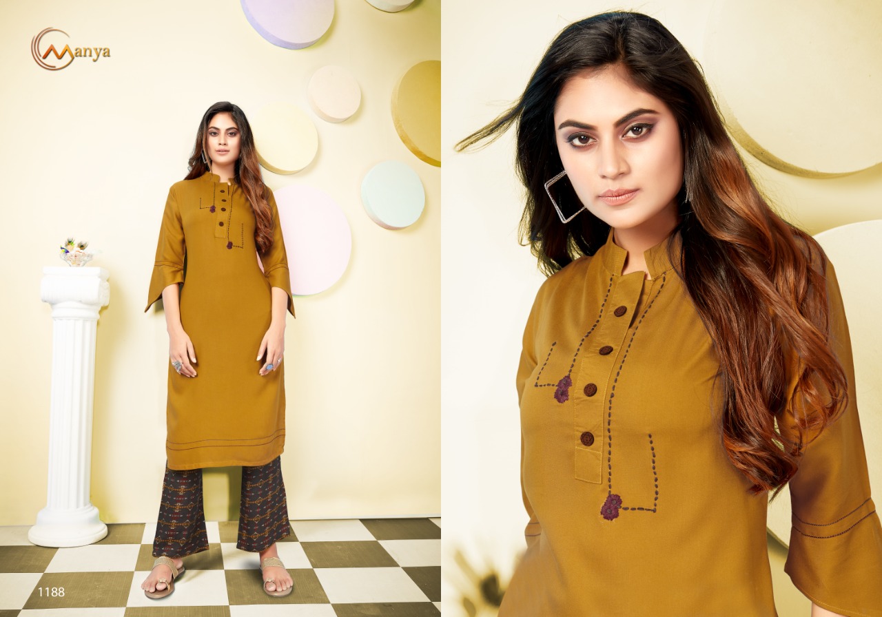 Blue plain cotton long kurti with palazzo - siyani - 2961168