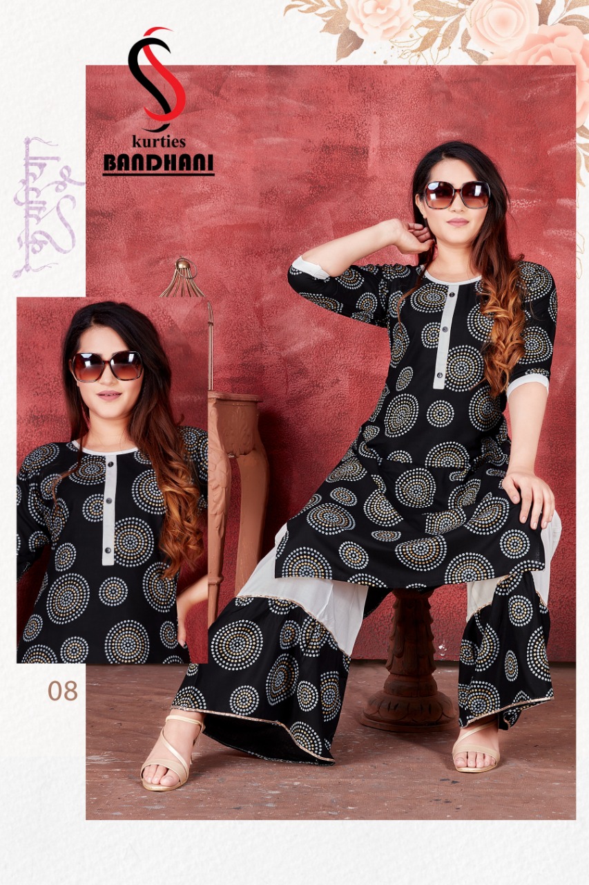 Bandhani Printed Straight Cut Kurti In Multi Color