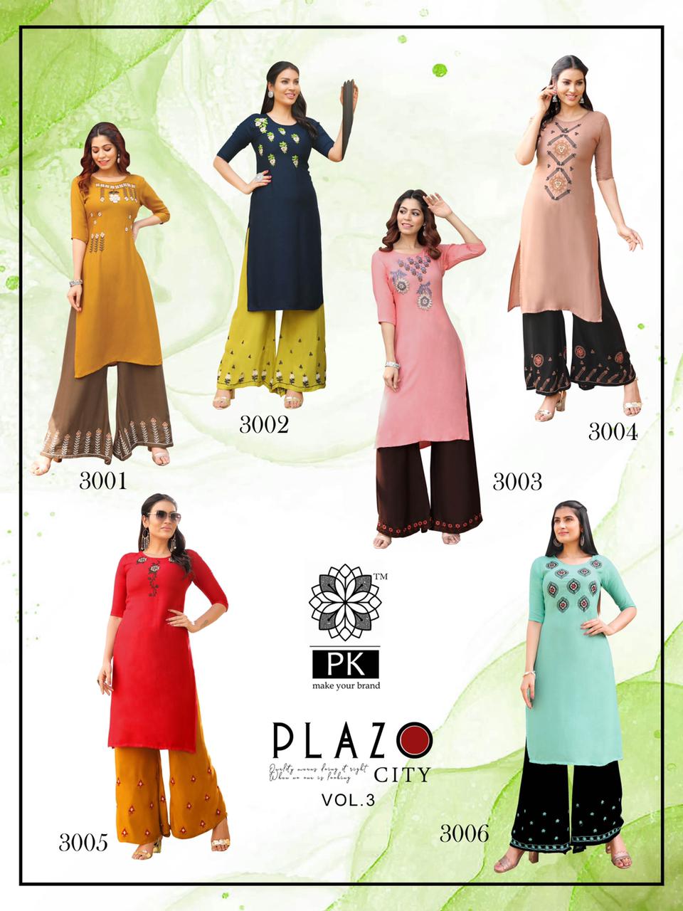 Pk Plazo City Vol 3 Kurti with Palazzo Wholesale Catalog 12 Pcs Suratfabric