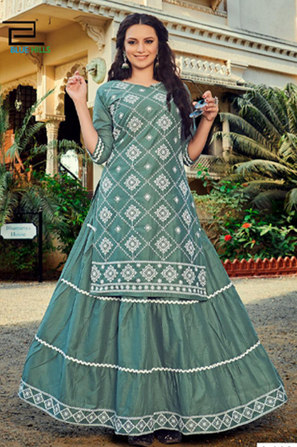 RIDHI LAUNCH STYLE NEW VOL 2 RAYON CONCEPT KURTI WITH ATTACHED SKIRT  PATTERN - textiledeal.in