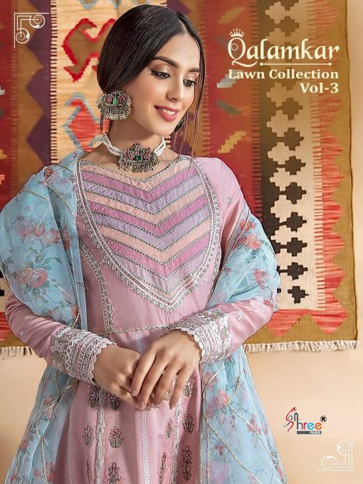 Shree Fabs Qalamkar Lawn Collection Vol 3 Salwar Suit Wholesale Catalog 6 Pcs