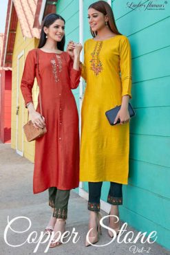 Ladies Flavour Copper Stone Vol 2 Kurti with Pant Wholesale Catalog 6 Pcs