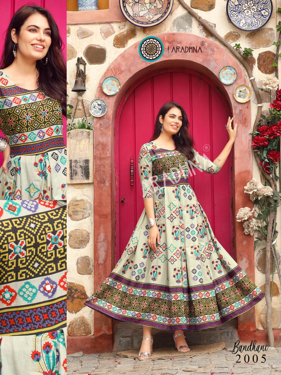 Festival Edition Bandhani Anarkali Gher Suit Set with Gota Work - Jaipuri  Adaah