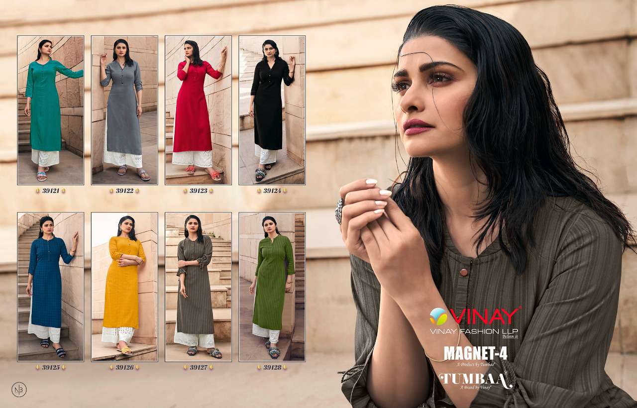 TUMBAA SUMMER COOL BY VINAY FASHION 40111 TO 40118 SERIES CHANDERI COTTON  KURTIS WITH PANT