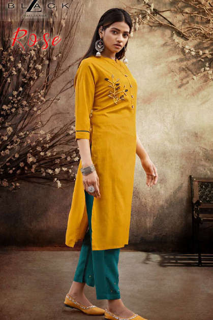 Buy EG Women Black/Golden Embroidery Cotton Kurti - XL at Amazon.in