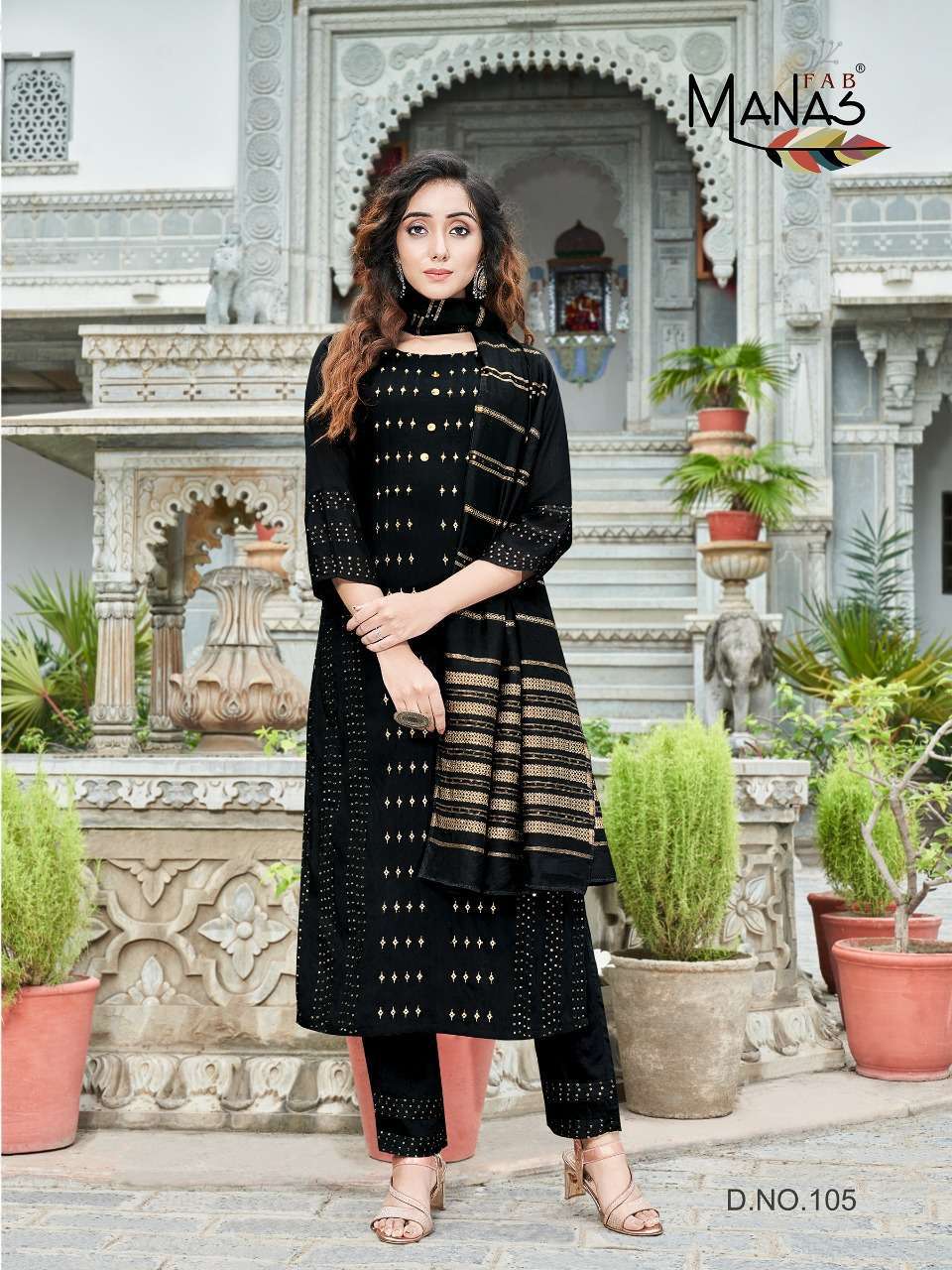 Girl's Black Mirror Work Flared Kurta And Long Skirt Set - Absolutely Desi