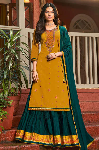 Navy Blue Georgette Sangeet Readymade Salwar Suit – Mindhal