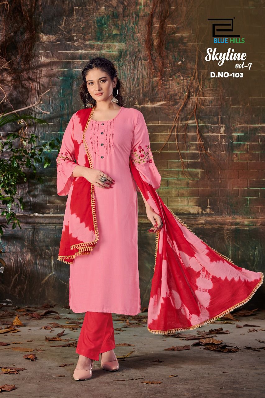 Navy Blue Chanderi silk cotton sleeveless Kurti with Dupatta  Shopzters