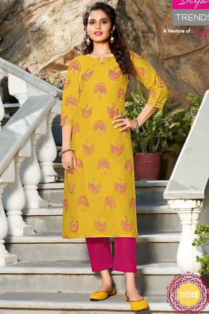 Yellow Cotton Straight Kurti | Cotton bottoms, Kurti designs, Kurti