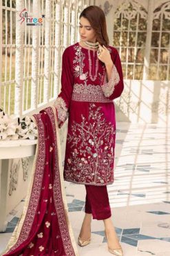 Shree Fabs Shaista Embroidered Velvet Collection Salwar Suit Wholesale Catalog 5 Pcs