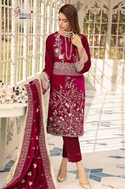 Shree Fabs Shaista Embroidered Velvet Collection Salwar Suit Wholesale Catalog 5 Pcs