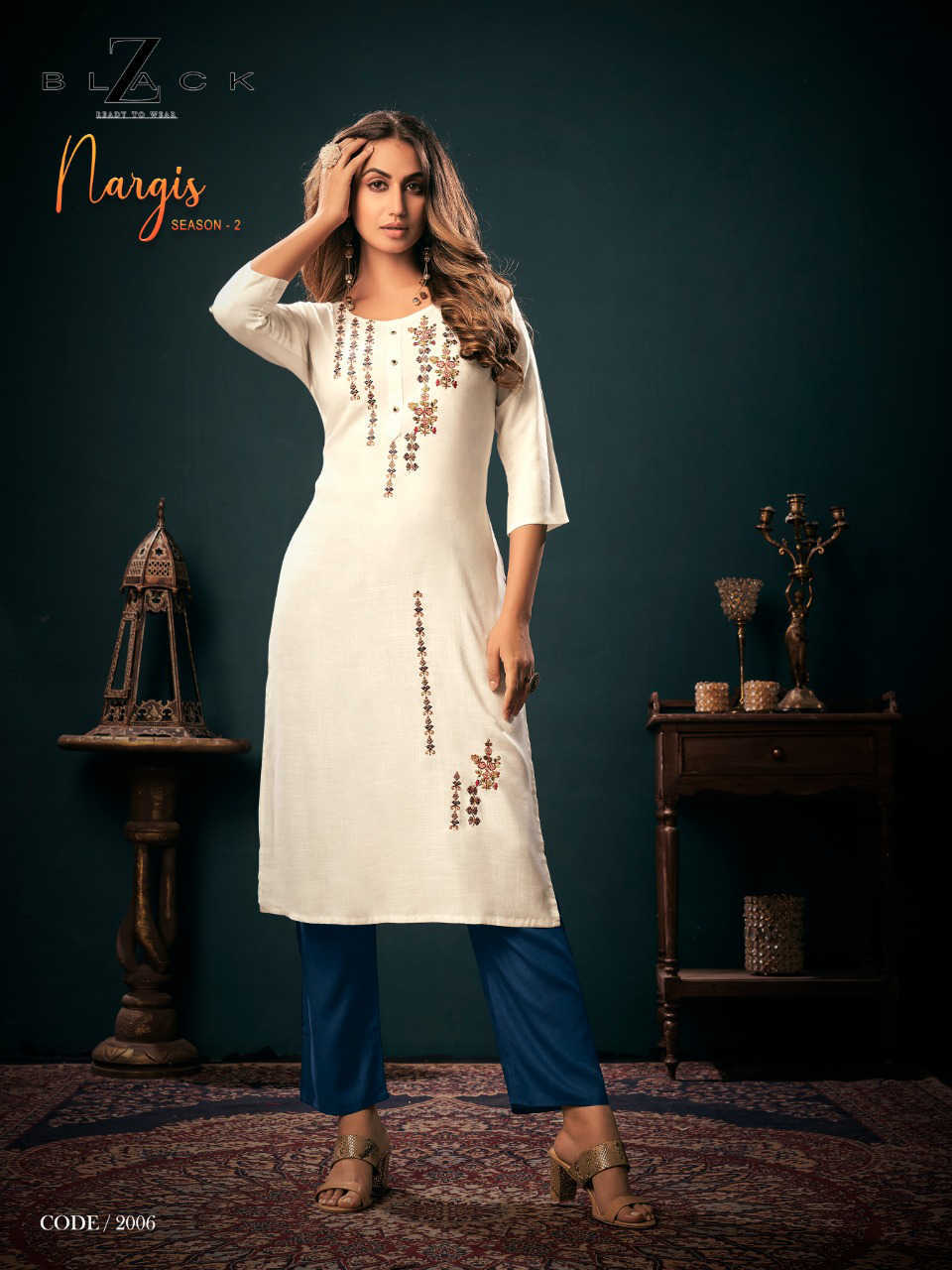 ATTA TRENDZ 2707 Z BLCK PAKISTANI KURTIS WITH PRICE