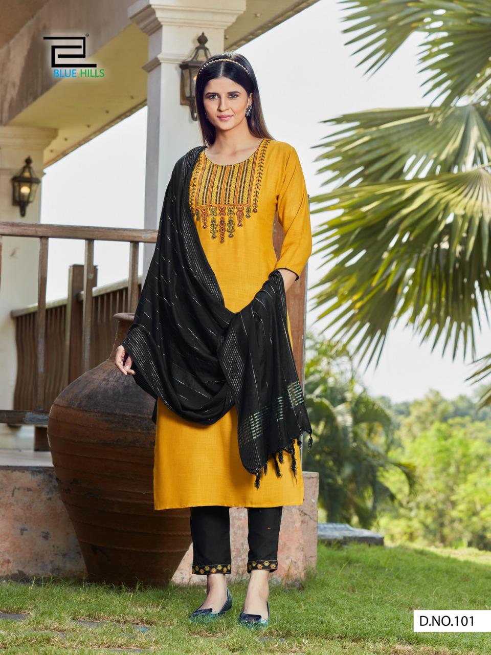 Embroidered Black and Mustard Designer Kurti buy online -