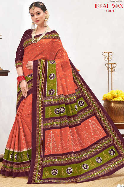 Balaji Cotton Ikkat Wax Vol 1 B Saree Sari Wholesale Catalog 10 Pcs