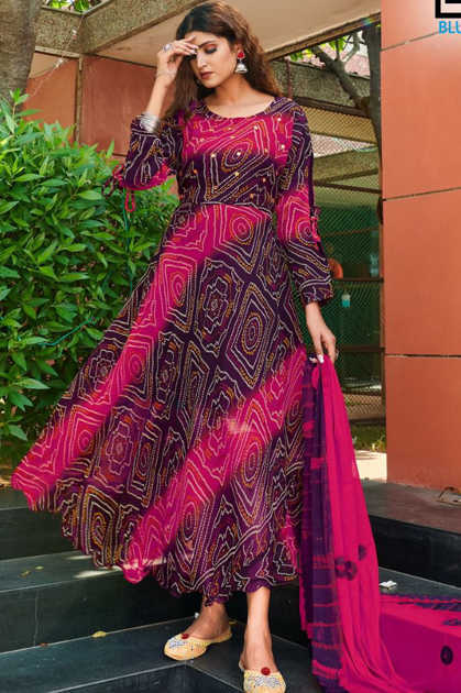 Buy Premium Heavy Rayon Bandhej Printed Long Frock Style Kurti With Pants  With Bandhej Print Dupatta Set, Anarkali Kurti Set, Kurta Set Women Online  in India - Etsy