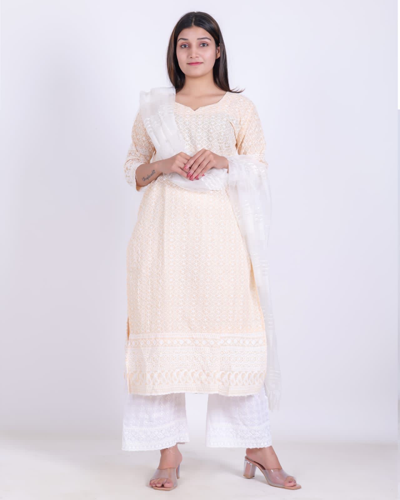 Chikankari Kurti with Botton Dupatta Wholesale Catalog 5 Pcs 1