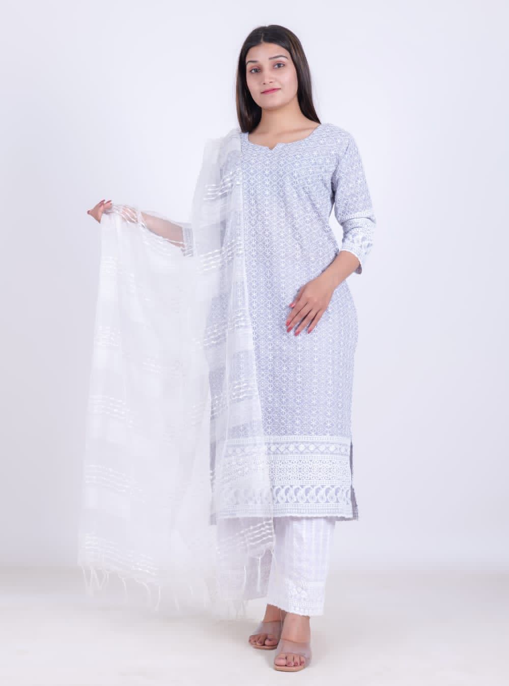 Chikankari Kurti with Botton Dupatta Wholesale Catalog 5 Pcs 2