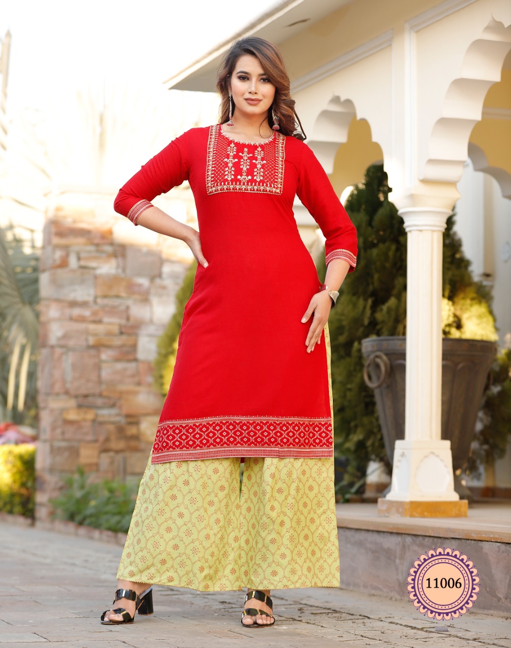 Buy Red LIVA LIVA Straight Printed Kurta Palazzo Suit Set (2N) for  INR2599.00 | Rangriti