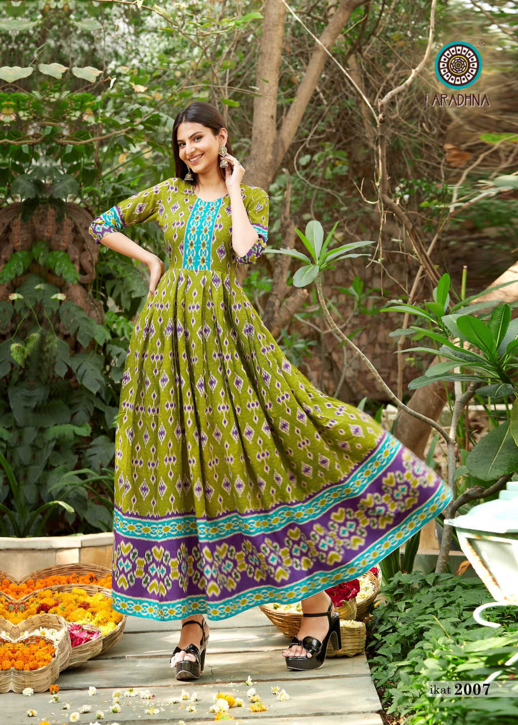 Shop online from Soch Green Cotton Ikkat Kurta With Kanthastitch And  Sequins for women from Soch