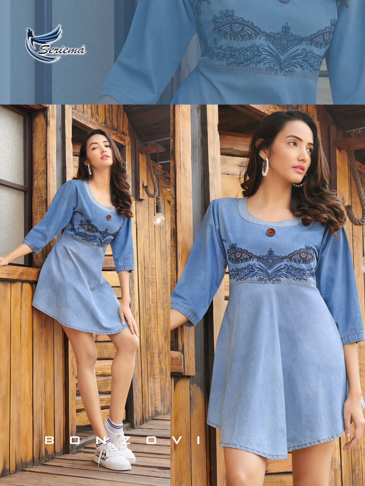 Women Ethnic Printed Pakistan Denim Kurti Tunic Kurta Shirt Blue Dress  DN2211 | eBay
