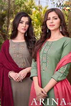 Manas Arina Vol 4 Kurti with Dupatta Bottom Wholesale Catalog 6 Pcs