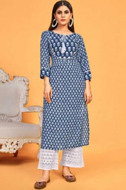 Tunic House Blue Sky Kurti with Palazzo Wholesale Catalog 4 Pcs