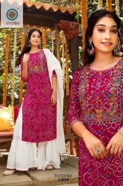 Aradhna Bandhej Vol 1 Kurti with Dupatta Sharara Wholesale Catalog 8 Pcs