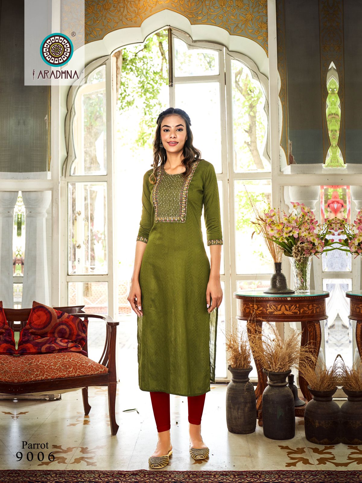 Plus Size Art Silk Casual Wear Kurti In Parrot Green Colour - KR5500094