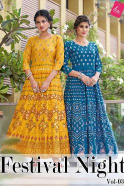 Blue Hills Festive Night Vol 3 Kurti Wholesale Catalog 8 Pcs