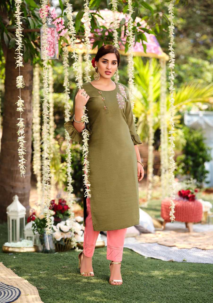 Enthralling Grey Color Cotton Base Casual Wear Kurti with Embroidery