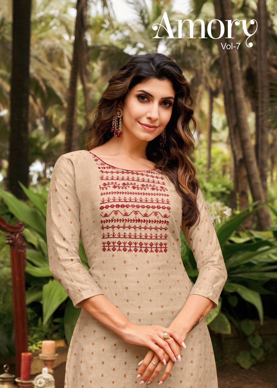 Beige Straight Art Silk Short Yarndyed Kurti